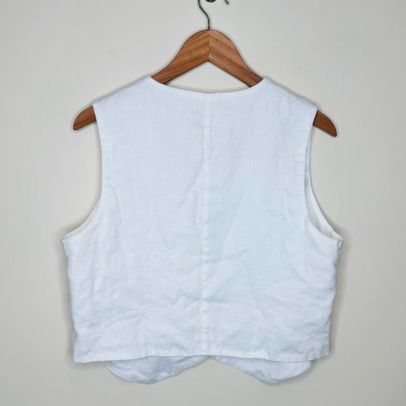 DISSH 100% Linen Sleeveless Vest Size 10 US White Button up Coastal Minimalist - Picture 5 of 11